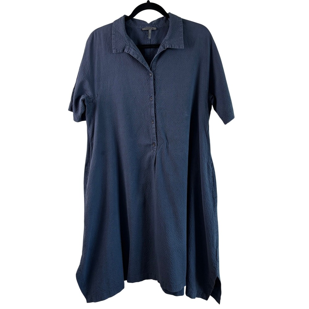 OSKA Shirt Dress Blue Brand Size 2 US 8 10 Medium Textured Cotton Blend A-Line